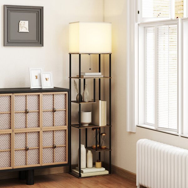 HOMCOM Lampada da Terra con Ripiani Dimmerabile con Telecomando per Soggiorno Dimmerabile, 40x29x171 cm, Marrone Rustico | Aosom Italy