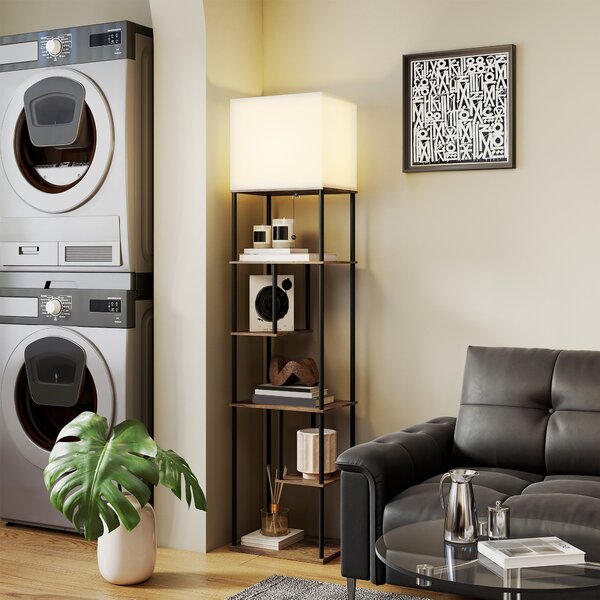 HOMCOM Lampada da Terra con Ripiani Dimmerabile con Telecomando per Soggiorno Dimmerabile, 40x29x171 cm, Marrone Rustico | Aosom Italy