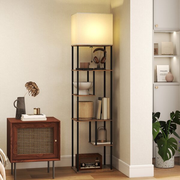 HOMCOM Lampada da Terra con Ripiani Dimmerabile con Telecomando per Soggiorno Dimmerabile, 40x29x171 cm, Marrone Rustico | Aosom Italy