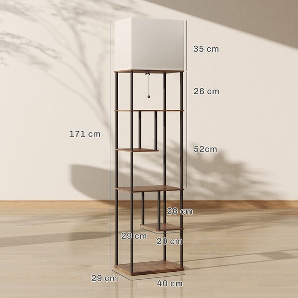 HOMCOM Lampada da Terra con Ripiani Dimmerabile con Telecomando per Soggiorno Dimmerabile, 40x29x171 cm, Marrone Rustico | Aosom Italy