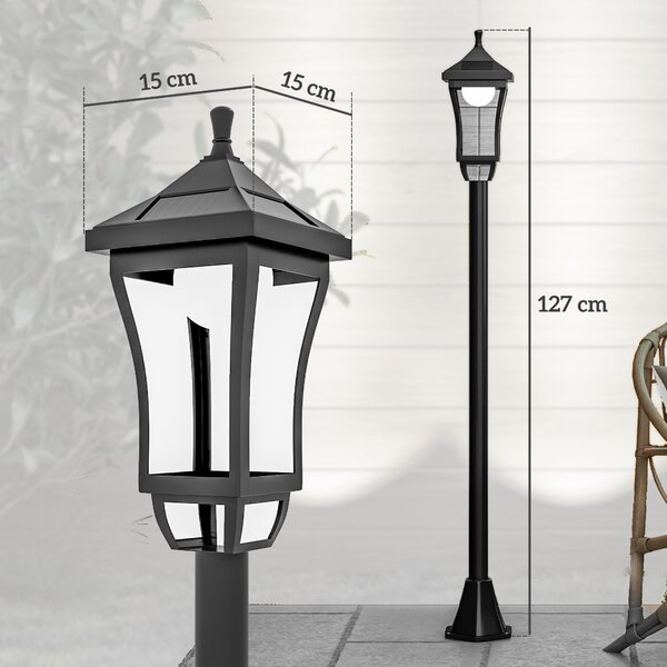 Outsunny Lampione da Giardino con 6h Autonomia e Ancoraggio a Terra, in ABS e Policarbonato, 15x15x127 cm, Nero|Aosom