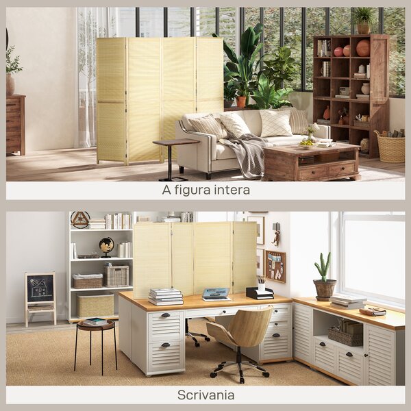 HOMCOM Paravento per Interno Pieghevole a 4 Ante, Divisorio in Bambù di Rattan, 180x1.6x180 cm|Aosom