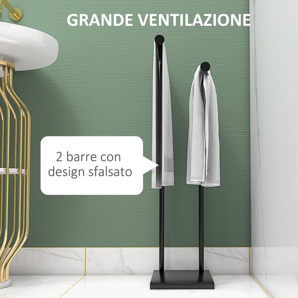 HOMCOM Porta Asciugamani Bagno a 2 Sbarre da Terra Autoportante a 2 Bracci in Metallo, 35.5x20x78cm, Nero|Aosom Italy