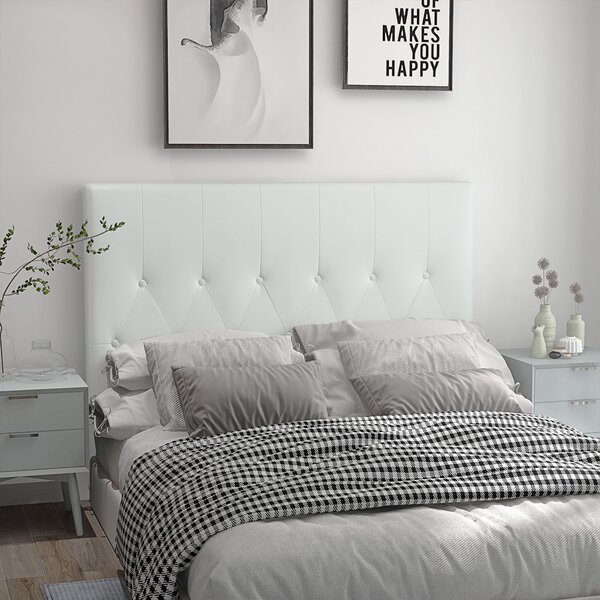 HOMCOM Testiera Letto Matrimoniale Imbottita con Design a Bottoni, in Pelle PU e MDF, 160x7x120 cm, Bianco