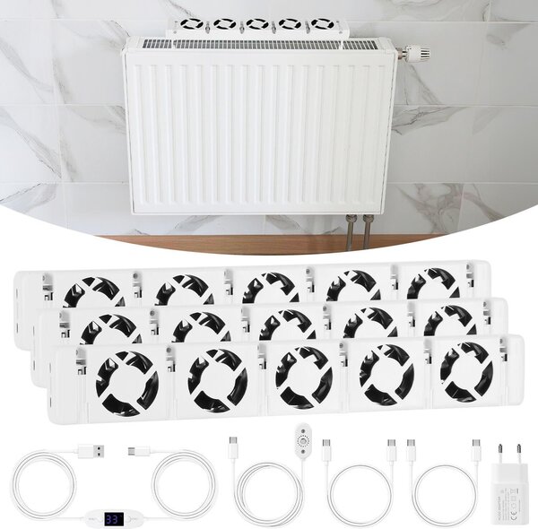 Ventilatore per radiatore Eikuavons, set da 3 pezzi, con controllo della temperatura, adatto per radiatori da 200–300 cm