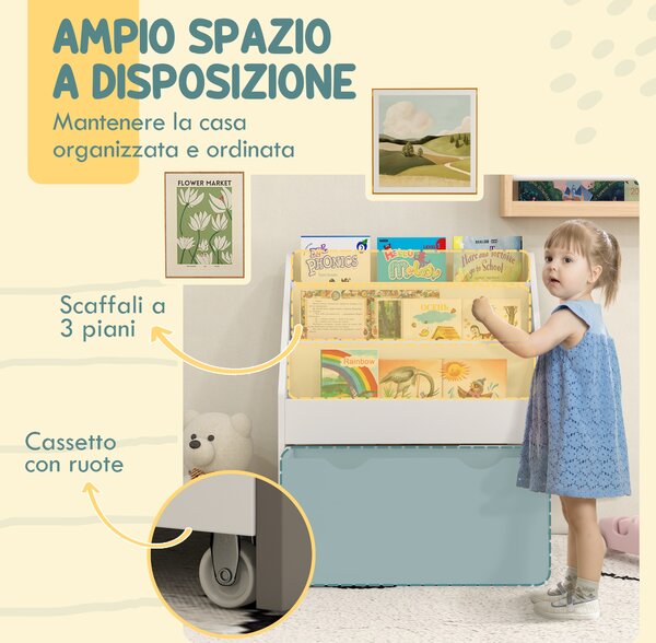 AIYAPLAY Libreria per Bambini 3-8 Anni a 3 Ripiani con Cassetto Inferiore, in MDF, 62.5x30x70 cm, Bianco
