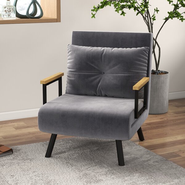 HOMCOM Poltrona Letto Singolo in Tessuto Effetto Velluto Reclinabile in 5 Posizioni con Cuscino Sfoderabile, 63x73x81cm, Grigio Scuro | Aosom Italy
