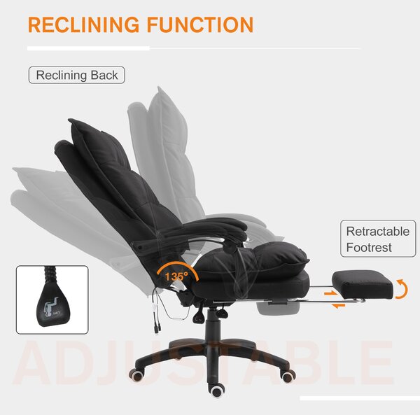 Vinsetto Poltrona da Ufficio Ergonomica Massaggiante Reclinabile con Altezza Regolabile, sedia con Seduta Imbottita e Rotelle, Nero | Aosom Italy