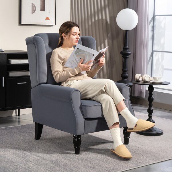 HOMCOM Poltrona a Orecchie con Spessa Imbottitura e Rivestimento Removibile, 74x86x102 cm, Grigio | Aosom Italy