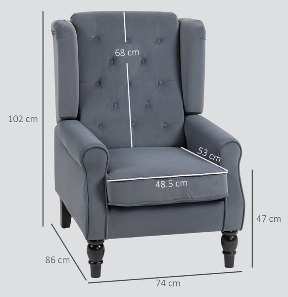 HOMCOM Poltrona a Orecchie con Spessa Imbottitura e Rivestimento Removibile, 74x86x102 cm, Grigio | Aosom Italy