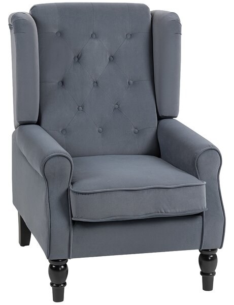HOMCOM Poltrona a Orecchie con Spessa Imbottitura e Rivestimento Removibile, 74x86x102 cm, Grigio | Aosom Italy