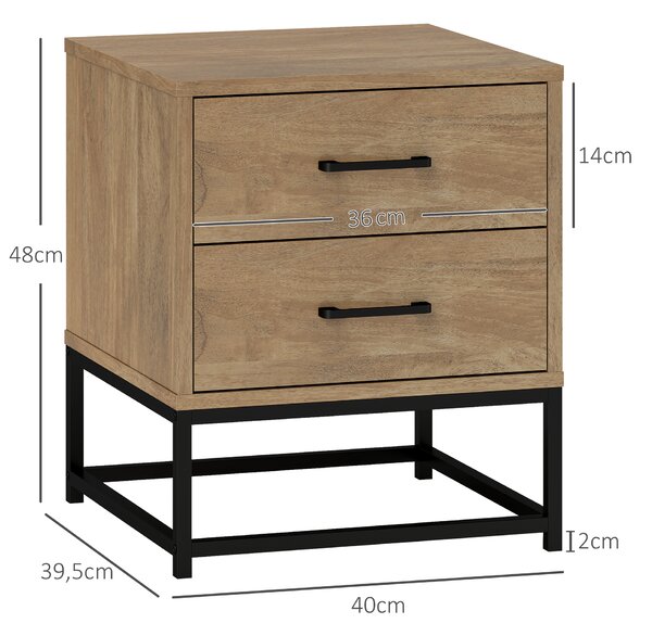 HOMCOM Set di 2 Comodini gambe in acciaio con 2 Cassetti Stile Industriale, in Legno, Colore Legno| Aosom Italy