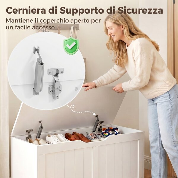 HOMCOM Panca Contenitore con Coperchio Sollevabile 100 cm Bianca | Aosom Italy