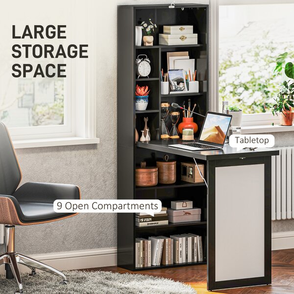 HOMCOM Scrivania Moderna Pieghevole con Libreria e Lavagna, in Legno e Metallo, 98x51x153 cm, Nero | Aosom Italy