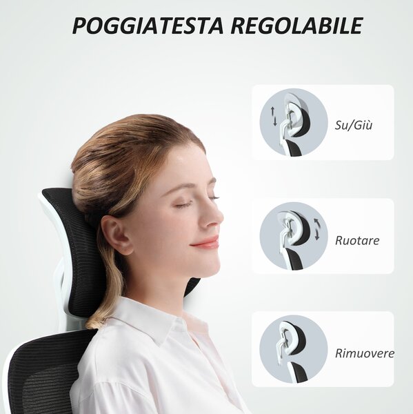 HOMCOM Sedia da Ufficio Girevole con Poggiatesta e Altezza Regolabili, Braccioli Ribaltabili e Inclinazione, Nero