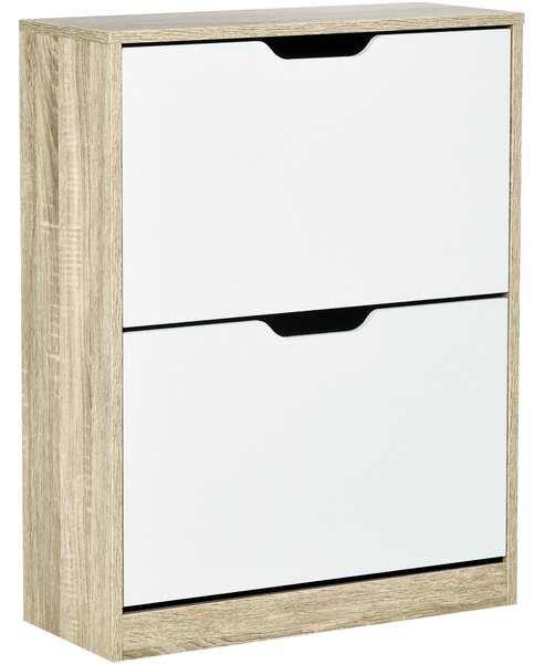 HOMCOM Mobile Scarpiera Salvaspazio Slim a 2 Cassetti per 8 Paia di Scarpe 62.5x26x81 cm, Legno e Bianco| Aosom Italy