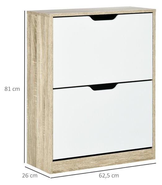 HOMCOM Mobile Scarpiera Salvaspazio Slim a 2 Cassetti per 8 Paia di Scarpe 62.5x26x81 cm, Legno e Bianco| Aosom Italy