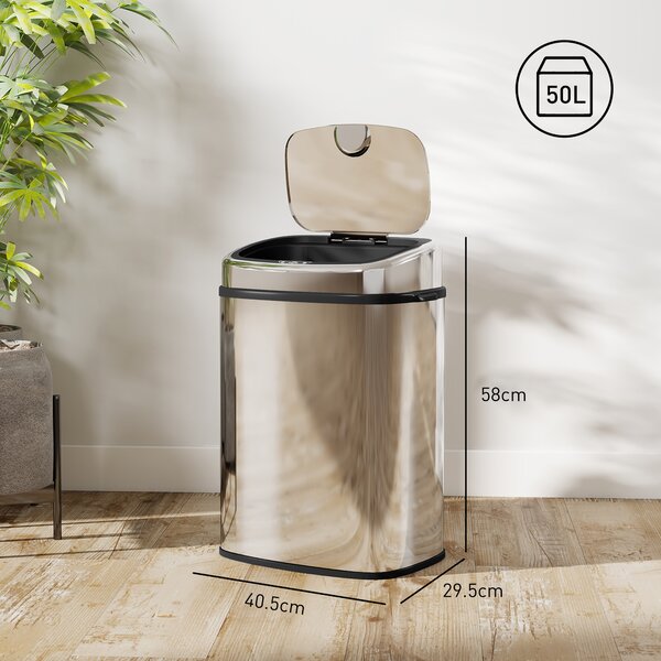 HOMCOM Pattumiera con Sensore a Infrarossi da 50L in Acciaio Inox con 2 Modalità di Apertura, Argento | Aosom Italy