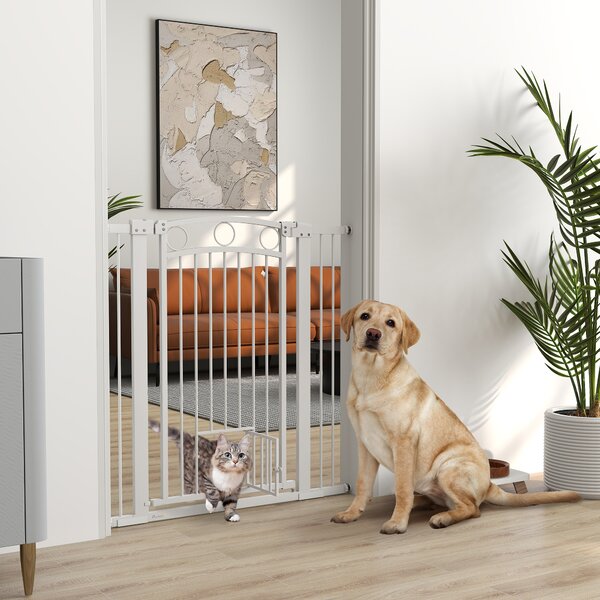 PawHut Cancellino per Cani Regolabile da 76-104 cm, Cancelletto Alto 106 cm con 2 Estensioni, Bianco