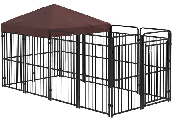 PawHut Recinto per Cani da Esterno in Metallo con Tetto, 282x141x159cm, Marrone|Aosom