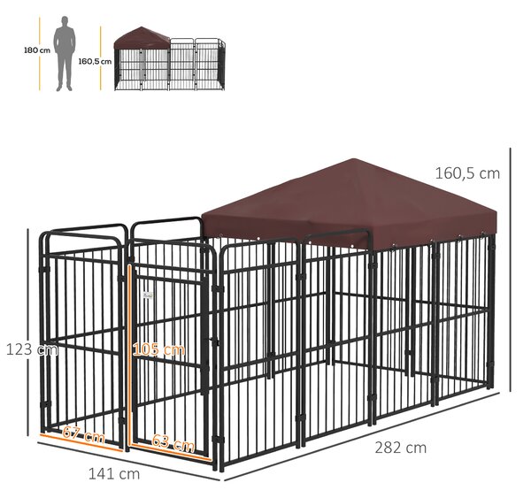 PawHut Recinto per Cani da Esterno in Metallo con Tetto, 282x141x159cm, Marrone|Aosom