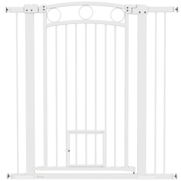 PawHut Cancellino per Cani Regolabile da 76-104 cm, Cancelletto Alto 106 cm con 2 Estensioni, Bianco