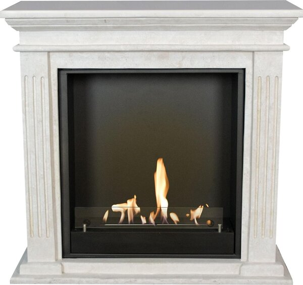 Caminetto a etanolo Xaralyn - Cadiz BIU-SWP - pietra naturale levigata bianca - riscaldamento a 3 kW - caminetto da incasso incluso - caminetto decorativo