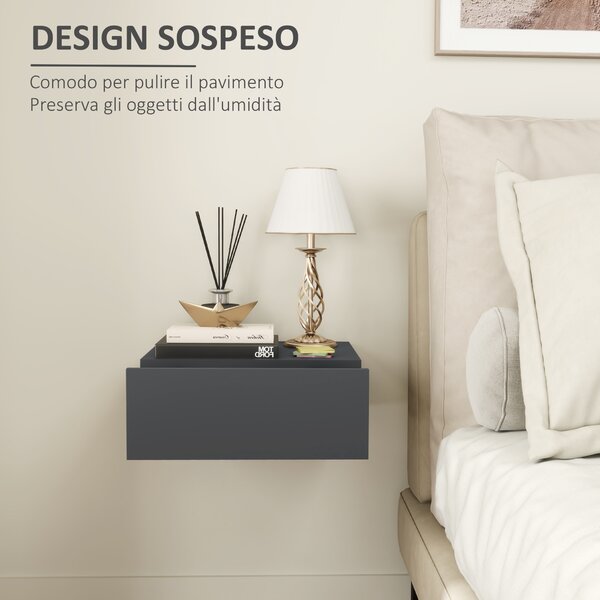HOMCOM Comodino Sospeso Moderno con Cassetto, in Legno, 40x30x15 cm, Nero