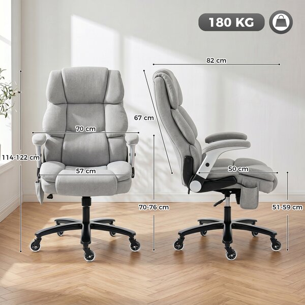 HOMCOM Sedia da Ufficio con Supporto Lombare ad airbag, Sedia da Scrivania con Braccioli Ribaltabili e Molle a Busta, 70x82x122 cm, Grigio chiaro | Aosom Italy