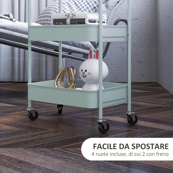 HOMCOM Carrello da Cucina a 3 Livelli con Maniglie e 4 Rotelle, in Acciaio, 45x30.6x79 cm, Azzurro