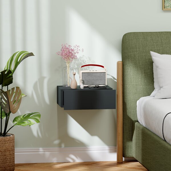 HOMCOM Comodino Sospeso Moderno con Cassetto, in Legno, 40x30x15 cm, Nero