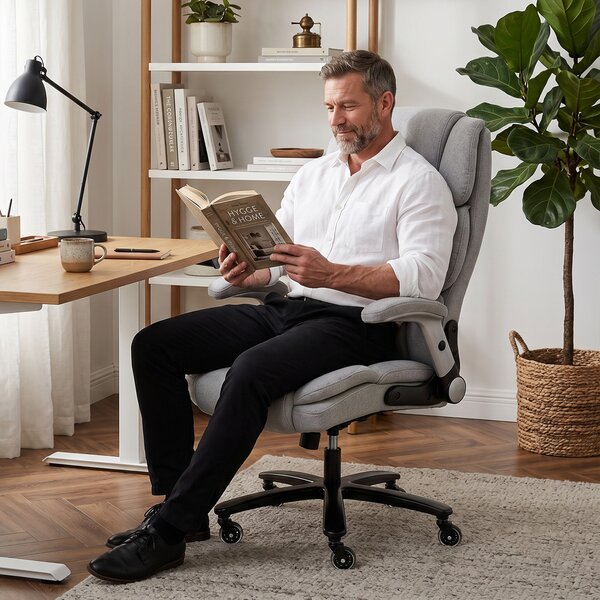 HOMCOM Sedia da Ufficio con Supporto Lombare ad airbag, Sedia da Scrivania con Braccioli Ribaltabili e Molle a Busta, 70x82x122 cm, Grigio chiaro | Aosom Italy