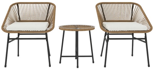 Outsunny Set da Giardino 3 Pezzi in Rattan PE e Acciaio con 2 Sedie con Cuscini e Tavolino Rotondo, Multicolore