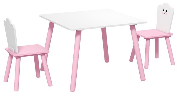 AIYAPLAY Set Tavolo e 2 Sedie per Bambini 3-6 Anni in Legno con Angoli Arrotondati, Tema Zucchero Filato, Rosa | Aosom Italy