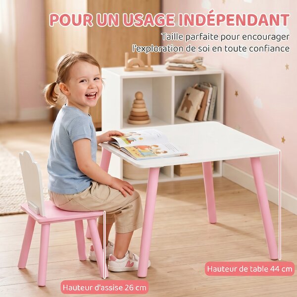 AIYAPLAY Set Tavolo e 2 Sedie per Bambini 3-6 Anni in Legno con Angoli Arrotondati, Tema Zucchero Filato, Rosa | Aosom Italy