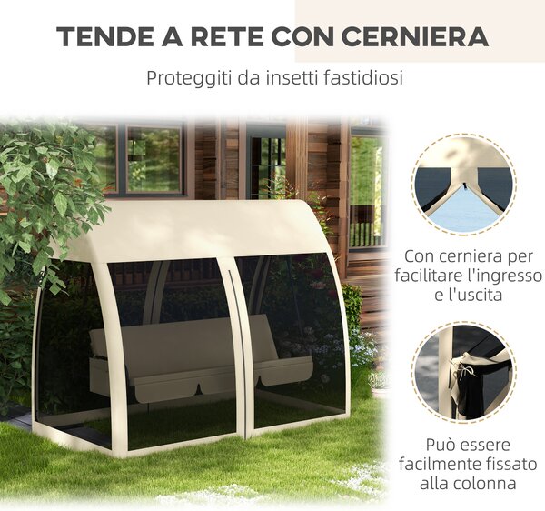 Outsunny Dondolo 3 posti Convertibile da Giardino 2 in 1 in Letto con Cuscini e Zanzariera, 240x140x197 cm, Caffè | Aosom Italy