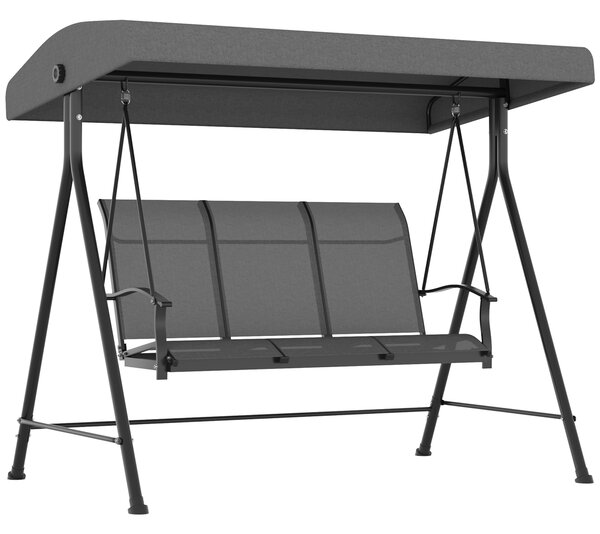Outsunny Dondolo da Giardino 3 Posti con Tettuccio Parasole Regolabile, 195x118x170 cm, Grigio Scuro