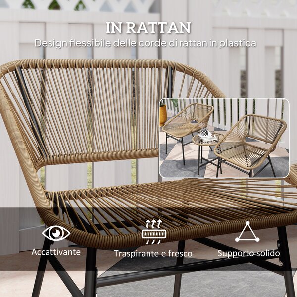 Outsunny Set da Giardino 3 Pezzi in Rattan PE e Acciaio con 2 Sedie con Cuscini e Tavolino Rotondo, Multicolore