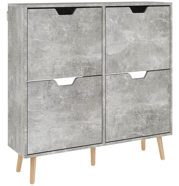 HOMCOM Mobile Scarpiera con 4 Cassetti Ribaltabili a 2 Livelli per 16 Paia, in Legno, 95x26x95 cm, Grigio