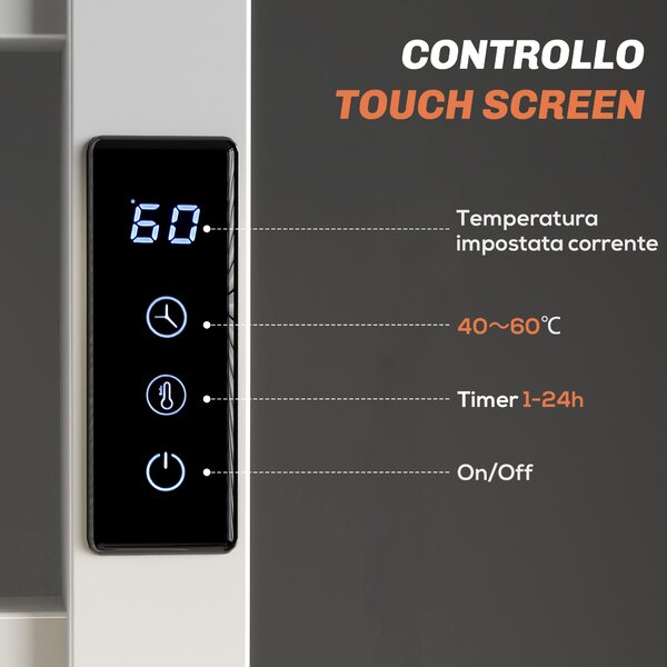 HOMCOM Scaldasalviette Elettrico Smart a 10 Barre con Timer e Display LCD, in Acciaio Inox, 45x11x80 cm, Bianco
