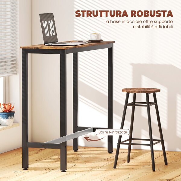 HOMCOM Tavolo Bar Alto Rettangolare, Tavolo da Cucina Alto con Struttura Acciaio per Cucina Sala da Pranzo, Marrone Rustico | Aosom Italy