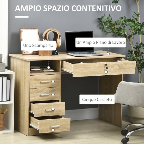 HOMCOM Scrivania per Camera o Ufficio in Legno con 2 Cassetti e 2 Chiavi, 110x50x76cm, Bianco | Aosom Italy