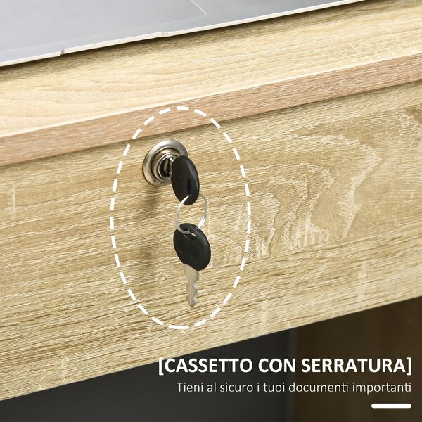 HOMCOM Scrivania per Camera o Ufficio in Legno con 2 Cassetti e 2 Chiavi, 110x50x76cm, Bianco | Aosom Italy