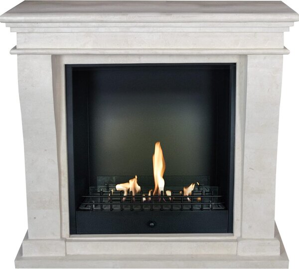 Caminetto a etanolo Xaralyn - Kreta-Mini BCL-SWU - pietra naturale bianca - riscaldamento a 3 kW - caminetto da incasso incluso - caminetto decorativo
