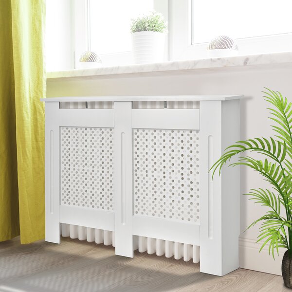 HOMCOM Copritermosifone in Legno Copertura Moderna 111.5 × 82 × 19cm Verniciato Bianco|Aosom
