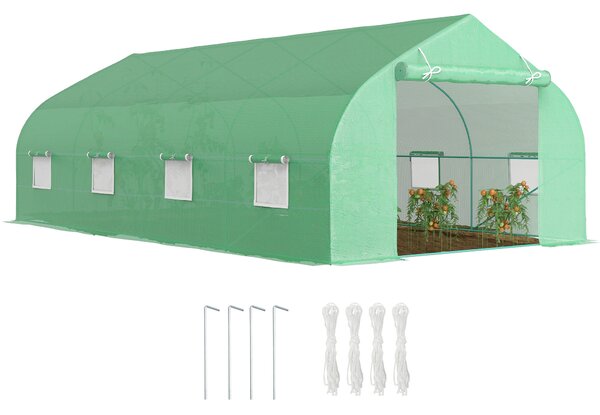 Outsunny Serra da Giardino 6x3x2m con Tetto a Spiovente in PE per Piante, Verde|Aosom