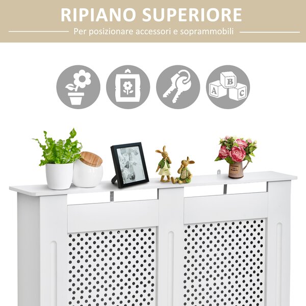 HOMCOM Copritermosifone in Legno Copertura Moderna 111.5 × 82 × 19cm Verniciato Bianco|Aosom