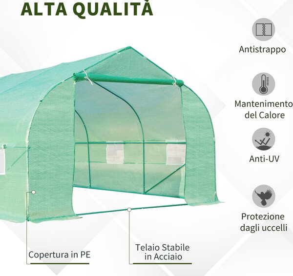 Outsunny Serra da Giardino 6x3x2m con Tetto a Spiovente in PE per Piante, Verde|Aosom