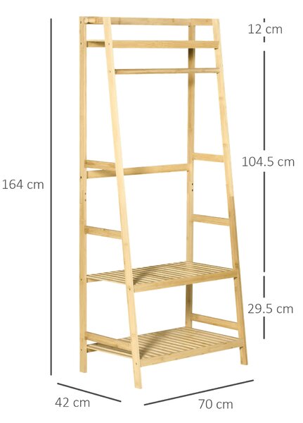 HOMCOM Appendiabiti da Terra in Legno di Bambù, Design Elegante con Ripiani, Perfetto per Ingresso e Camera, 70x42x164cm - Legno|Aosom