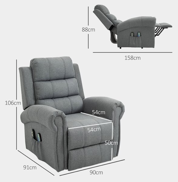 HOMCOM Poltrona Relax con 8 Punti Massaggio e Schienale Riscaldabile, 87,5x87x108 cm, Effetto lino, Grigio Chiaro | Aosom Italy
